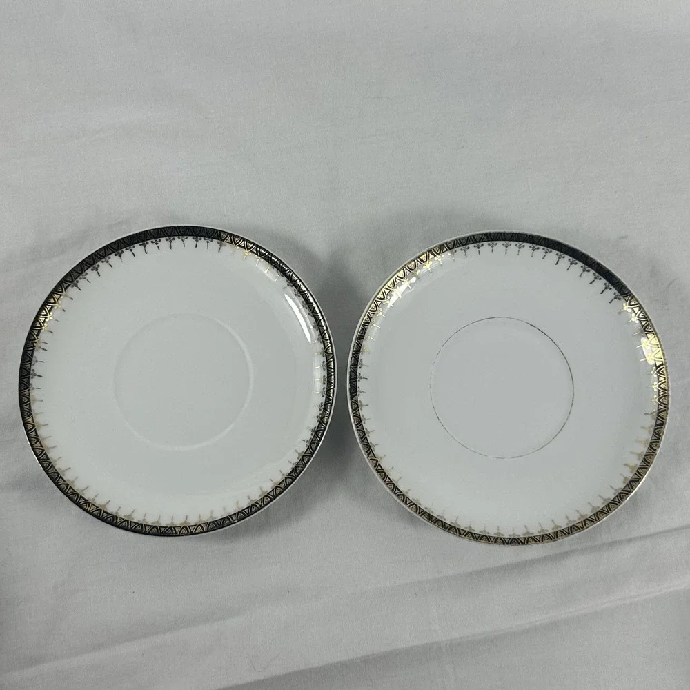 Antique Art Deco Porcelain Demitasse Set Mismatched‎ Cups Saucer Gilt Platter